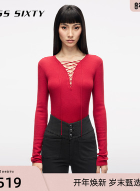 【新年穿搭】[大领口]Miss Sixty25春秋针织衫羊毛桑蚕丝薄款红色