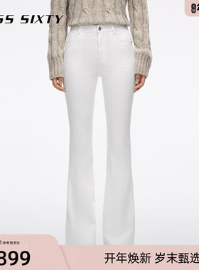 Miss Sixty2025秋季新款白色抓毛牛仔裤女修身高腰显瘦微喇叭长裤