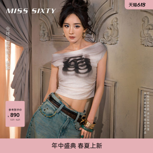 MissSixty一字肩徽标T恤