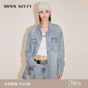 Sixty2024春季 新款 牛仔衬衫 复古磨白休闲百搭 Miss 女长袖 翻领美式