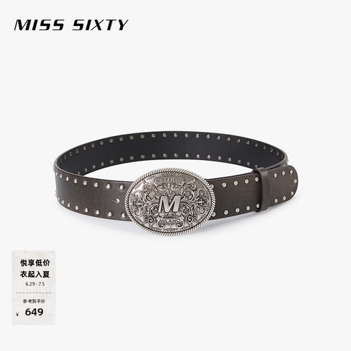 MissSixty立体浮雕扣牛皮腰带