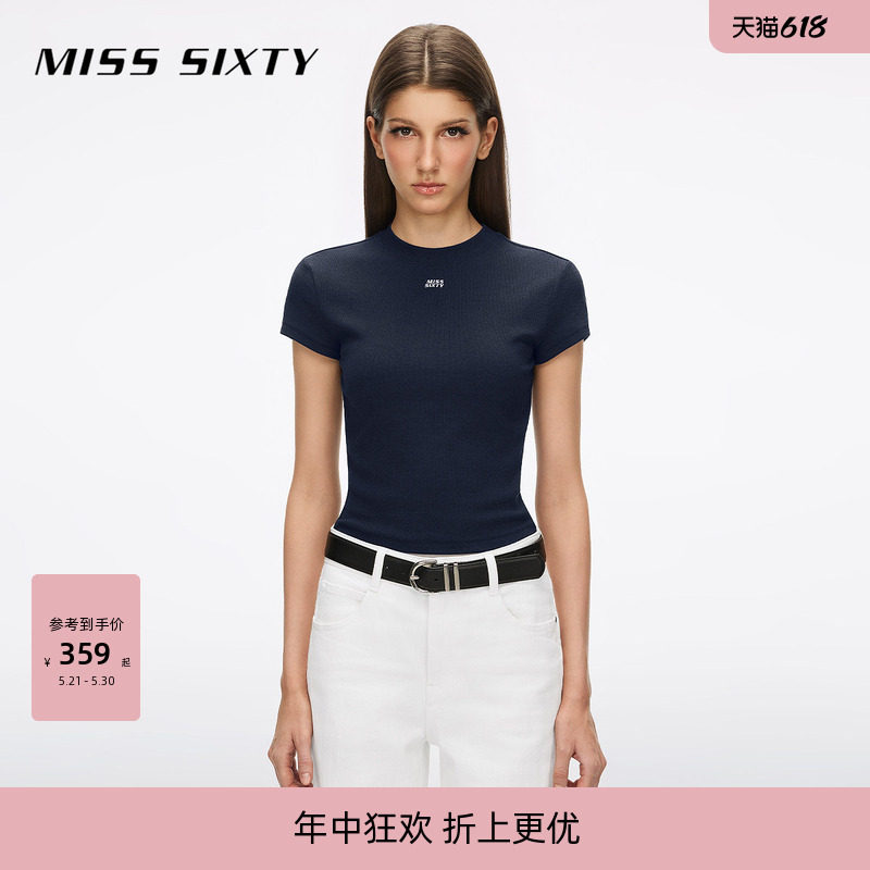 Miss Sixty2026春夏新款短袖T恤女小圆领修身短款徽标