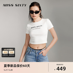 Sixty2024夏季 新款 短袖 辣妹 Miss T恤女圆领印花显瘦正肩修身 短款