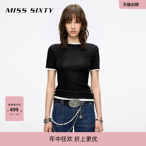 圆领设计 撞色两件套 下摆logo印花