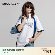 Sixty2024夏季 新款 短袖 T恤女美式 复古运动撞色字母刺绣插肩 Miss