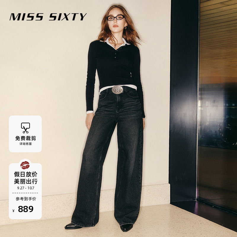 MissSixty复古黑灰阔腿牛仔裤