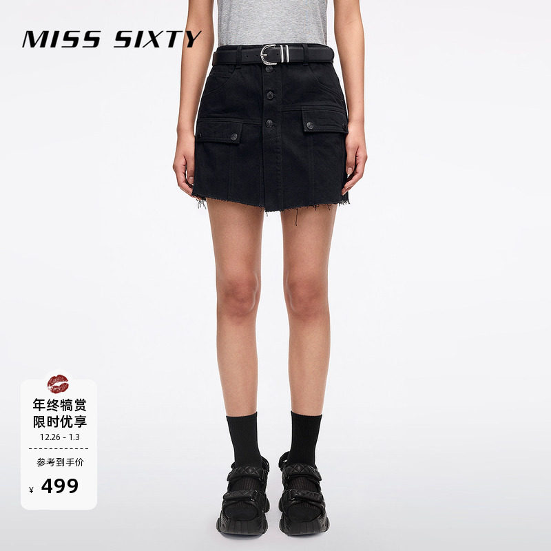 Miss Sixty25夏新款牛仔短裤假两件工装多口袋高腰设计感