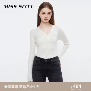 显瘦通勤辣妹风软糯上衣 女气质V领性感修身 Sixty羊毛针织衫 Miss