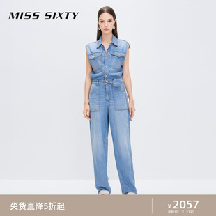 女无袖 复古工装 显瘦直筒裤 Sixty牛仔连体裤 配腰链挂包薄款 Miss