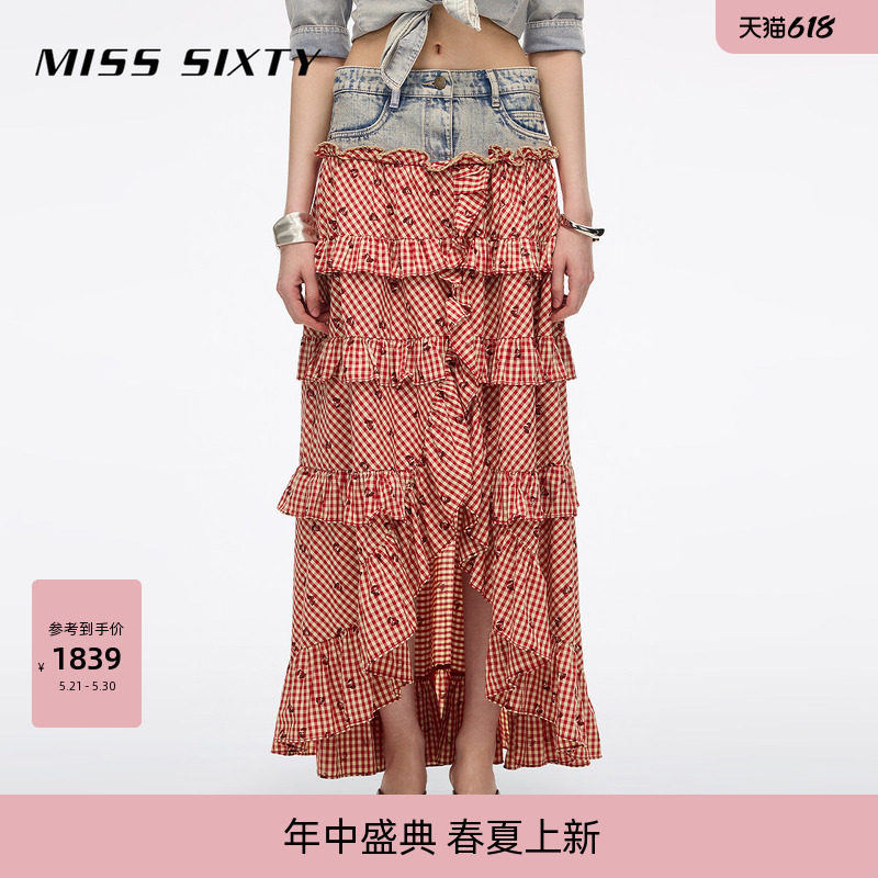 【明星同款】【含汉麻】Miss Sixty26夏新款牛仔半裙女拼