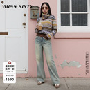 女中腰复古做旧洗水撞钉显瘦喇叭裤 Miss 牛仔裤 新款 Sixty2026春季