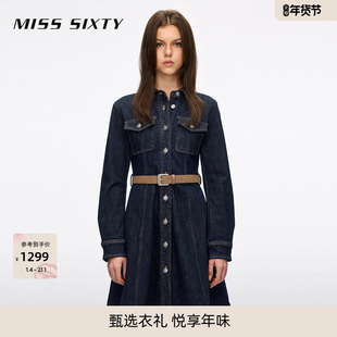 Miss Sixty2026春季新款牛仔连衣裙女配腰带复古原色工装A字裙