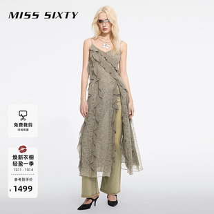 连身连衣裙吊带法式 Sixty25春秋新款 Miss 度假荷叶边 杨幂同款