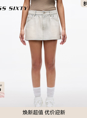 Miss Sixty25春秋新款牛仔半身裙做旧浅蓝色洗水短裙丹宁风