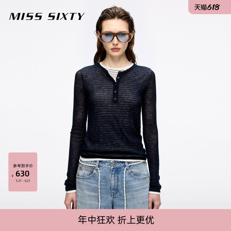 【杨幂同款】Miss Sixty秋针织衫女羊毛假两件叠穿薄款毛衣