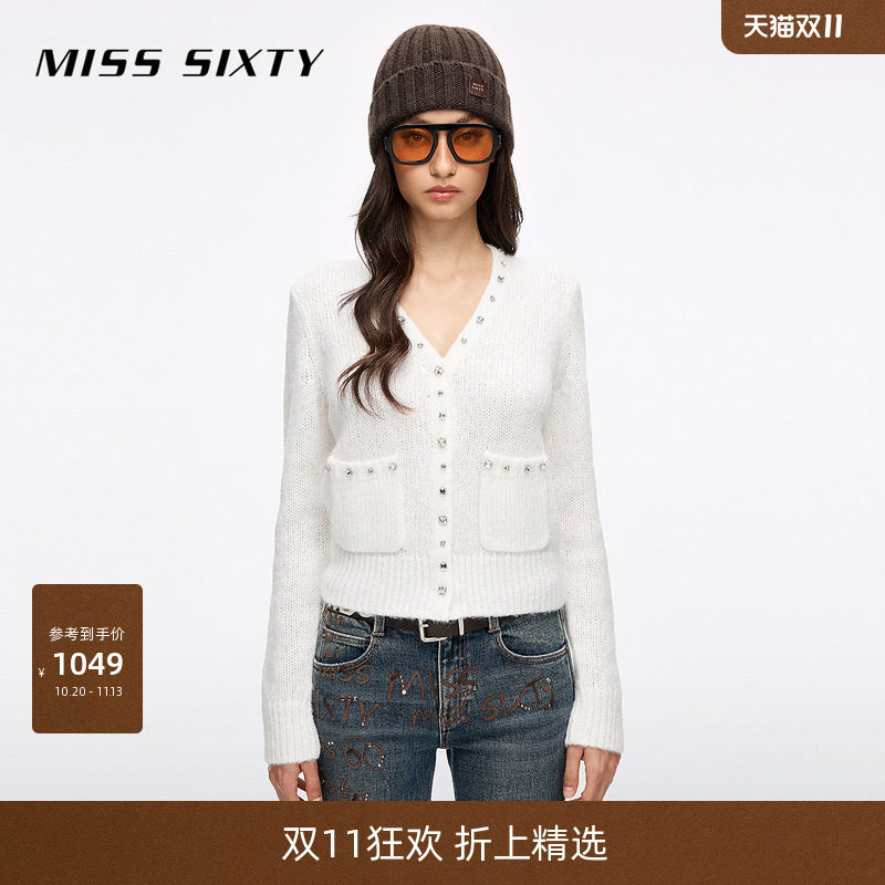 Miss Sixty2026冬季马海毛针织衫女上衣外套外搭钉钻节