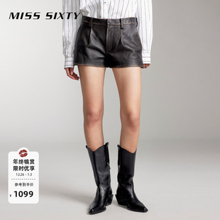 真皮短裤 女简约时尚 高腰直筒高级复古通勤显瘦 Sixty休闲裤 Miss