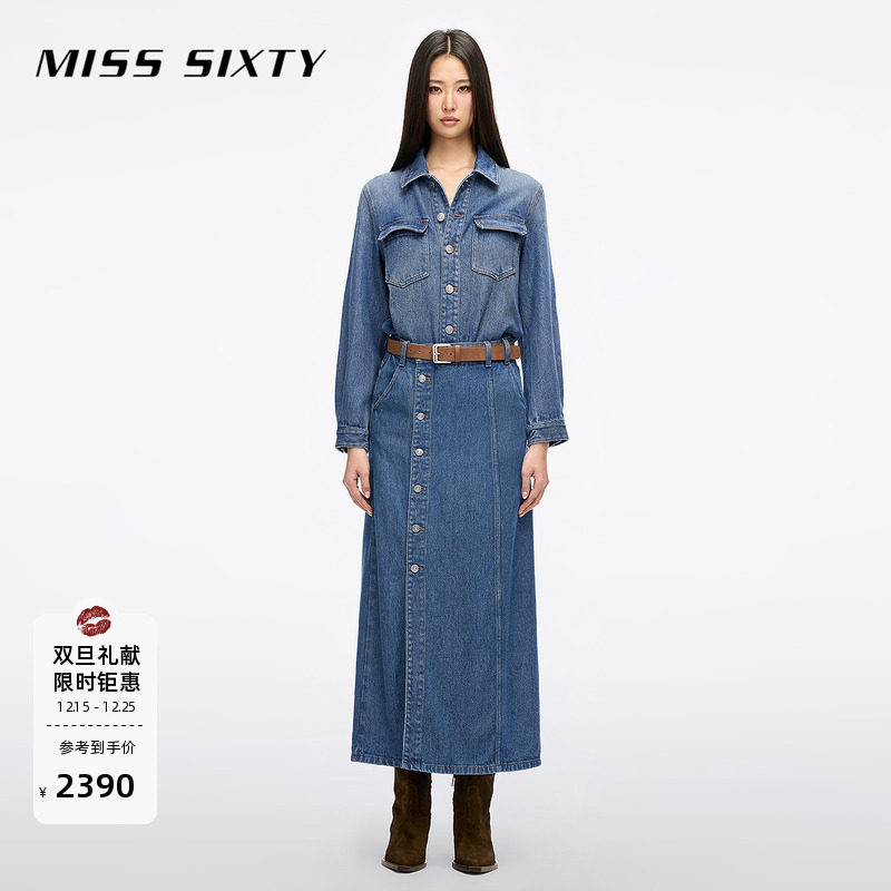 Miss Sixty2026春季新款莱赛尔牛仔连衣裙女配腰带复古