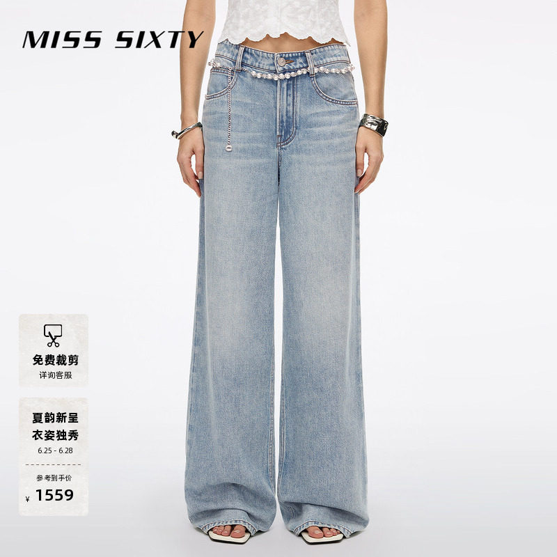 【含莱赛尔】Miss Sixty26夏新款牛仔裤女含醋酸附腰链钻
