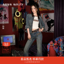 Sixty2025秋季 Miss 新款 牛仔裤 复古显瘦 女拼皮喇叭裤 杨幂同款