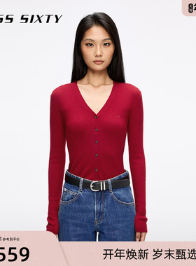 【新年穿搭】杨幂同款Miss Sixty25秋针织开衫羊毛桑蚕丝混纺红色