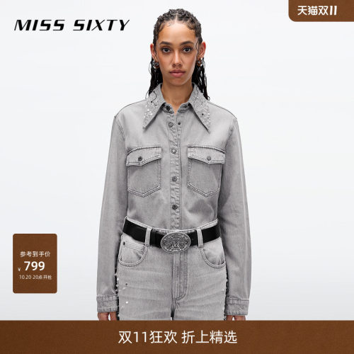 MissSixty重工珠片翻领牛仔衬衫