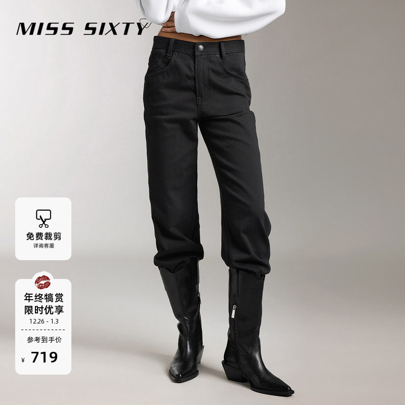 Miss Sixty牛仔裤女黑色直筒裤显瘦休闲百搭美式复古工装裤