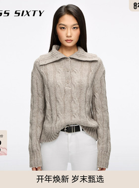 Miss Sixty25冬新款针织衫女polo领羊毛棉混纺长袖短款毛衣