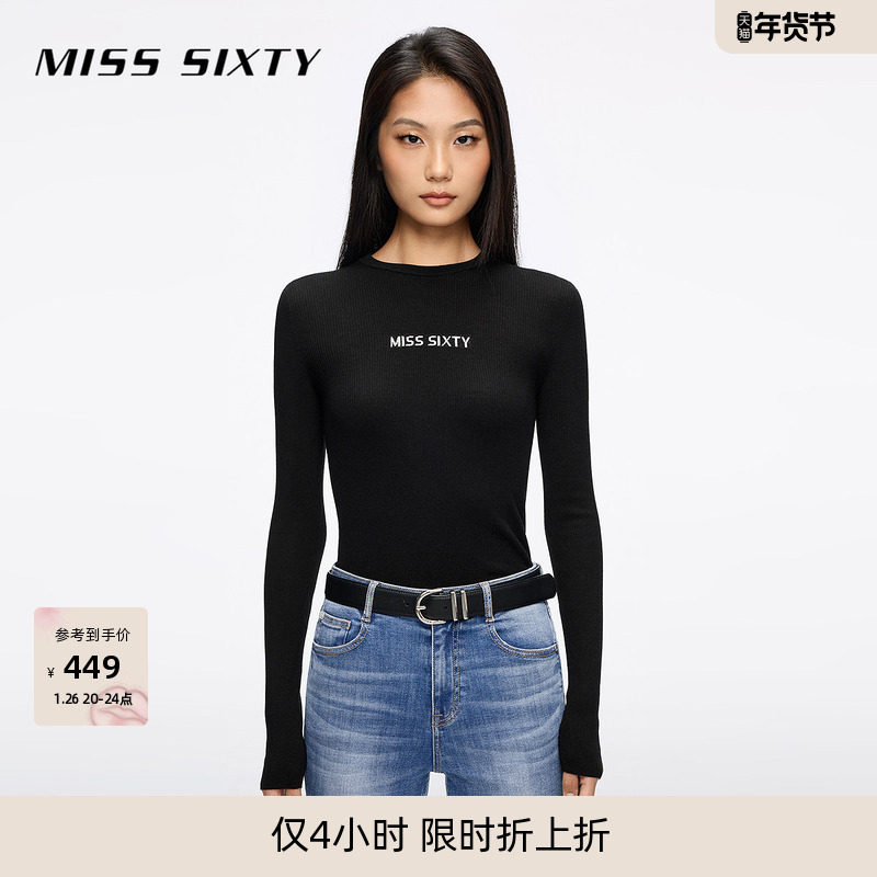 Miss Sixty2025秋季新款针织衫女圆领修身羊毛桑蚕丝混纺提花,女装/女士精品,毛针织衫,淘宝优惠券,粉丝福利购,淘宝优惠卷
