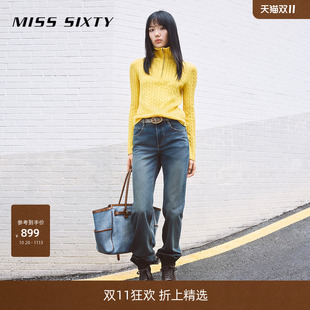 【含羊绒】Miss Sixty2026冬季新款牛仔裤女中腰复古磨破直筒裤