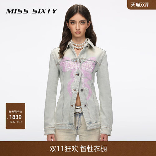 MissSixty牛仔衬衫重工珍珠钻饰