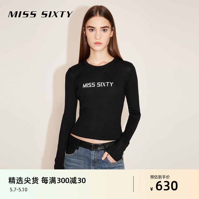 Miss Sixty羊毛针织衫女气质软糯圆领字母简约内搭修身显瘦打底衫