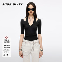 Miss Sixty2025秋季新款针织衫女挂脖短袖紧身短款上衣含桑蚕丝