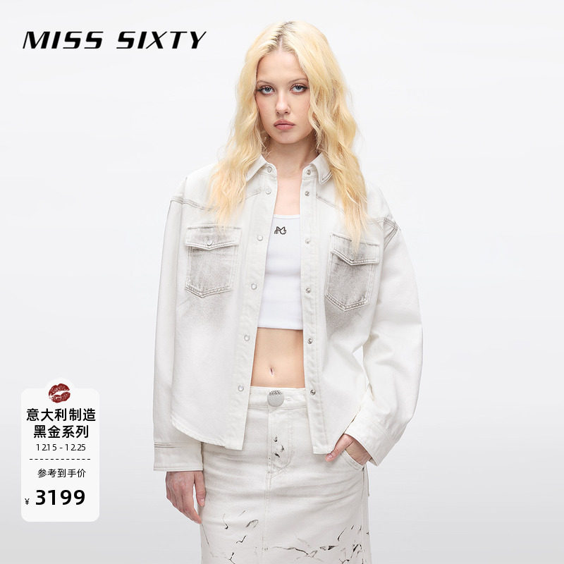 MissSixty喷墨做旧宽松牛仔衬衫