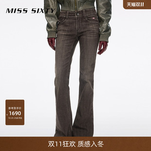 【明星同款】Miss Sixty2026冬季新款抓毛牛仔裤女修身做旧喇叭裤