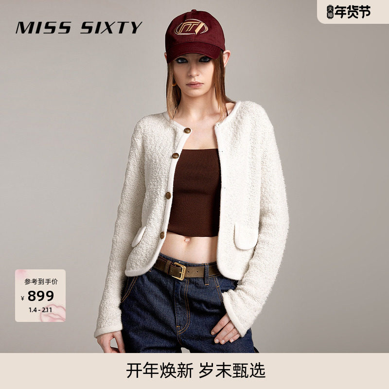 Miss Sixty绵羊毛针织衫外套女气质圆领纽扣小香风短款毛衣外搭,女装/女士精品,毛针织衫,淘宝优惠券,粉丝福利购,淘宝优惠卷