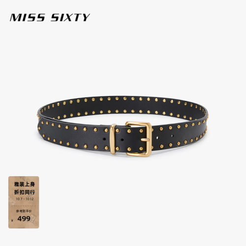 MissSixty复古铆钉牛皮革腰带