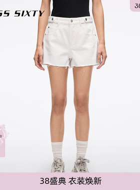 Miss Sixty25夏新款牛仔短裤镂空高腰刺绣直筒裤白色休闲百搭街头