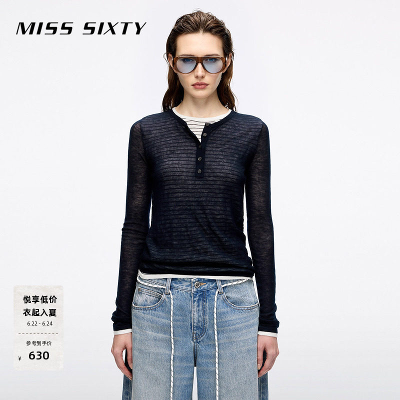【杨幂同款】Miss Sixty秋针织衫女羊毛假两件叠穿薄款毛衣
