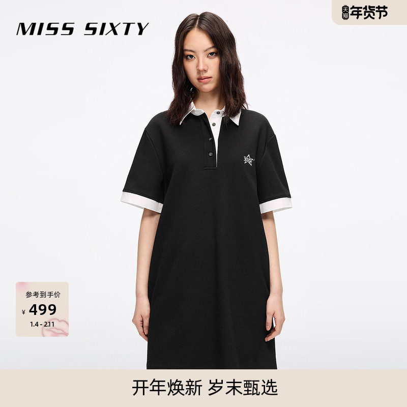 Miss Sixty25夏季新款连身连衣裙撞色短裙宽松美式运动风