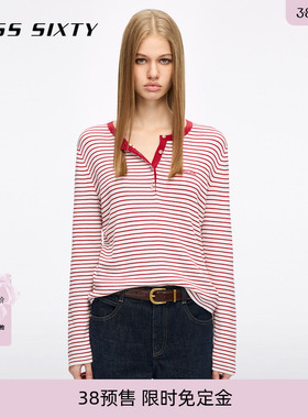 【免定金】Miss Sixty26春新款针织衫圆领徽标刺绣条纹混纺