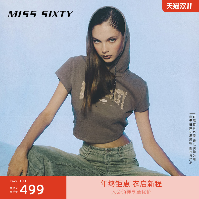 MissSixty连帽刺绣印花短款T恤