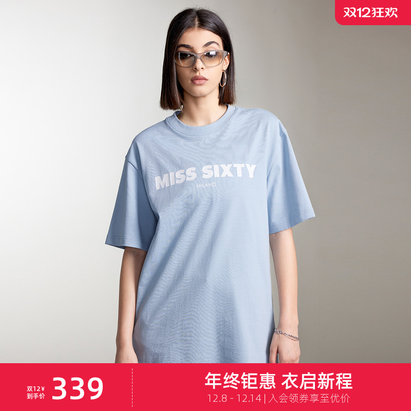 MissSixty圆领撞色印花落肩T恤