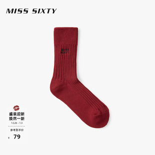 新款 Sixty2025冬季 Miss 袜子女中筒袜运动风棉袜红色 新年穿搭