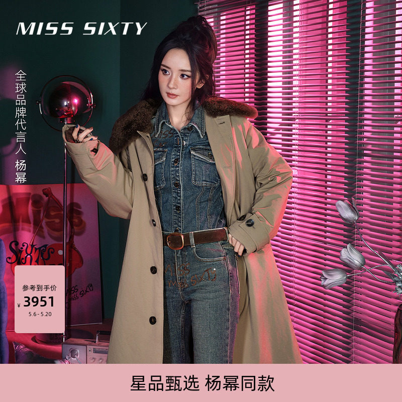【杨幂同款】Miss Sixty冬季夹棉外套外搭可拆毛领配腰带大