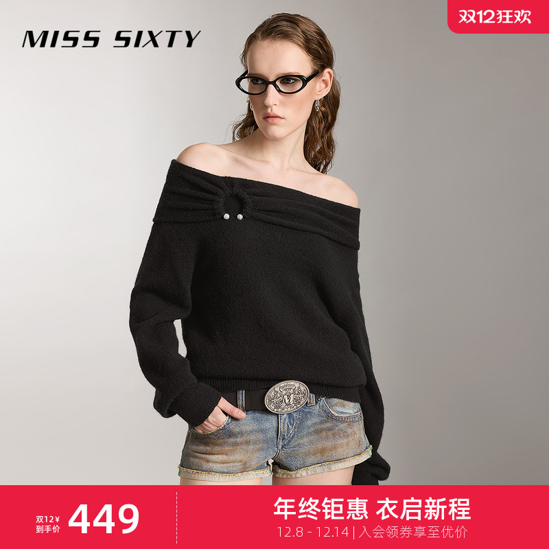 MissSixty一字肩羊毛衣针织衫