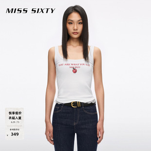 Miss Sixty2026夏季新款无袖T恤女蕾丝拼接U领修身短款辣妹上衣