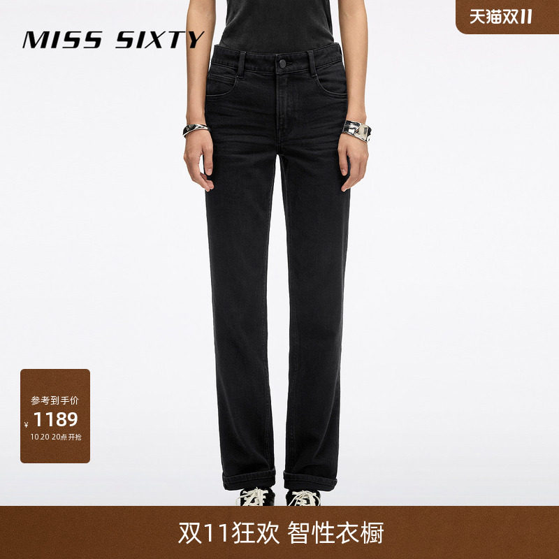 Miss Sixty2026春季新款牛仔裤女复古黑洗水休闲中腰显瘦锥形裤