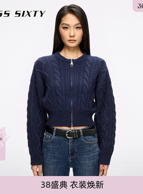 Miss Sixty25冬季新款针织外套复古麻花慵懒风拉链红色毛衣