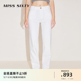 牛仔裤 Miss 新款 女白色复古直筒裤 Sixty2024春季 百搭休闲显瘦通勤